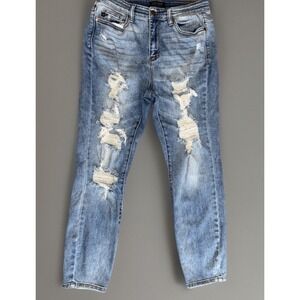 Judy Blue Distressed Boyfriend Fit Jeans Size‎ 7 X 28 Blue Ripped Blue Denim